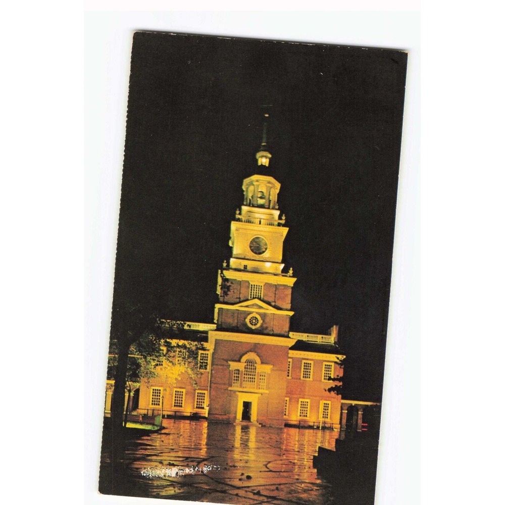 Vintage Independence Hall Philadelphia PA Night View Postcard Walter H Miller